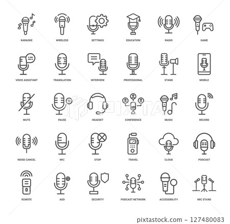 microphone icons functions concepts audio communication, mute mobile stand pause microphone icons functions concepts audio communication, mute mobile stand pause 127480083