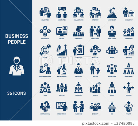 business people icons, delegation negotiation collaboration among concepts, Investor Work Board Coaching life 127480093