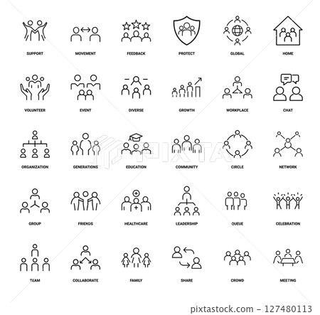 people community society collection minimalistic line icons, Education Chat Organization Generations 127480113