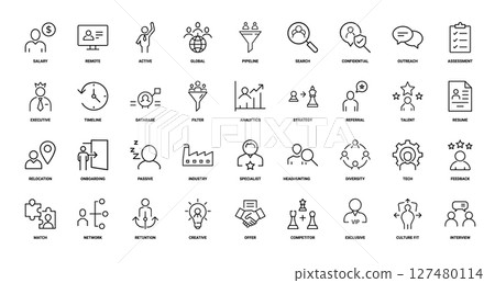 people hiring process collection line icons, passive industry relocation onboarding 127480114