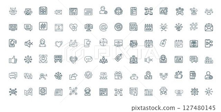 Social media online communication line icon set, Content Analytics Promotion Growth 127480145
