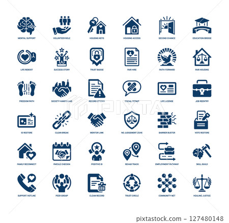 collection social rehabilitation reintegration icons support systems opportunities 127480148