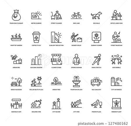 collection urban icons spring city elements cleanup activities, Violin Subway Busker Flower 127480162