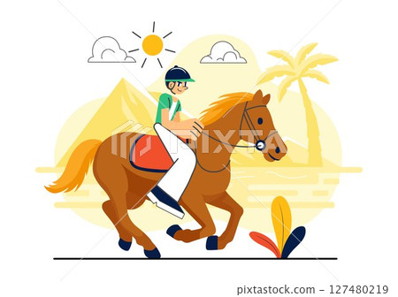 Horse Riding Vector Illustration Featuring Practicing Horseback Riding or Equestrian Sports in a Green Field with Flat Style Cartoon Background Horse Riding Vector Illustration Featuring Practicing Horseback Riding or Equestrian Sports in a Green Field with Flat Style Cartoon Background 127480219