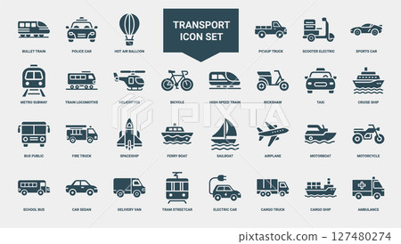 collection transport icons modes transportation associated purposes, subway truck helicopter bus 127480274