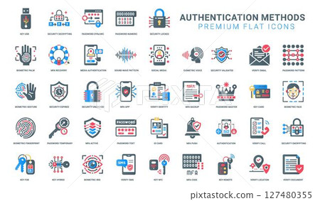 authentication methods verify flat icon, access control identification recognition 127480355