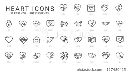 heart essential line elements icon, love relationships emotions aspects expressions heart, home gift family anniversary 127480415