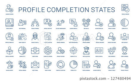 profile completion states line icon set profile completion states line icon set 127480494