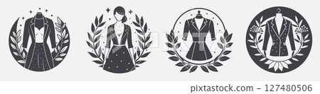set slow fashion template design woman clothes leaves, illustration clothing responsible fashion conscious 127480506