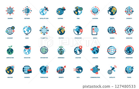 world globe essential basic icon set flat, language location exploration 127480533