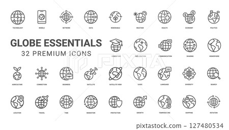 set premium icons globe essentials, satellite business basic view 127480534