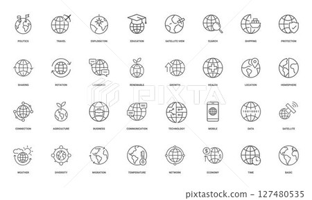 world globe essential basic line icons, unity diverse international multicultural 127480535