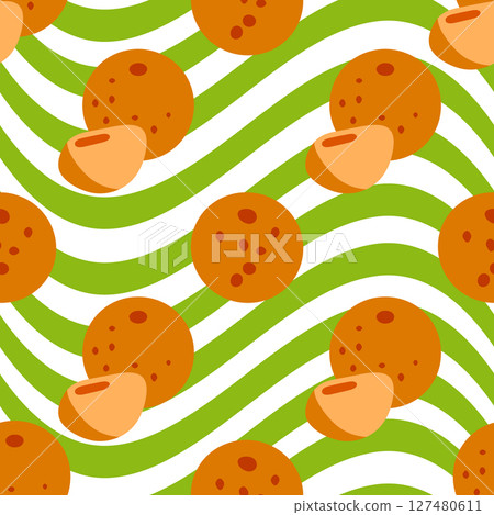 Seamless Cartoon Orange Fruit Pattern 127480611