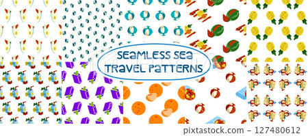 Seamless Sea Travel Pattern Collection Seamless Sea Travel Pattern Collection 127480612
