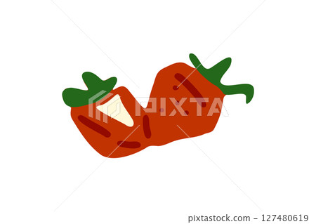 Cartoon Bitten Strawberry Fruit Icon Cartoon Bitten Strawberry Fruit Icon 127480619