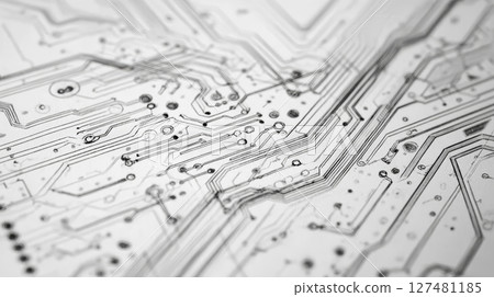An ultra-realistic 4K technical sketch of a circuit board viewed from above, drawn with drafting pencil precision. Generative AI An ultra-realistic 4K technical sketch of a circuit board viewed from above, drawn with drafting pencil precision. Generative AI 127481185