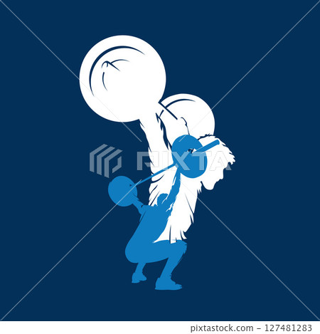 Weightlifting, group of men lifting big dumbbell, isolated vector silhouette Weightlifting, group of men lifting big dumbbell, isolated vector silhouette 127481283