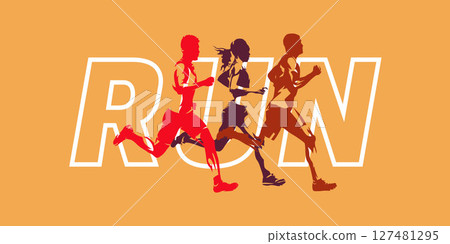 Run, group of running people, sports men and women. Set of isolated vector silhouettes, track and field athletes 127481295