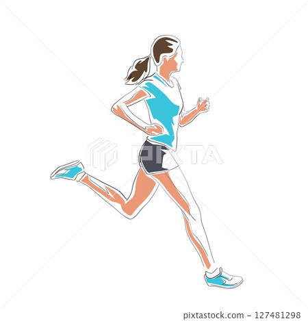 Running woman, isolated flat design vector drawing, run sport, athletics 127481298