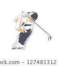 Golf player, flat design isolated vector illustration. Golf swing drawing 127481312