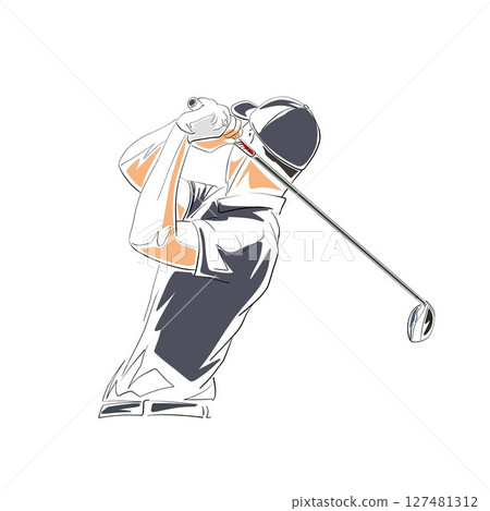 Golf player, flat design isolated vector illustration. Golf swing drawing 127481312