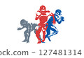American football players silhouettes, group of sports athletes playing football, team sport athletes 127481314