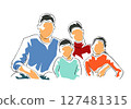 Young family portrait with kids, parents and children, isolated vector ilustration. Flat design sketch 127481315