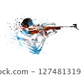 Biathlon, woman shooting, isolated low polygonal vector illustration. Winter sports clip art 127481319