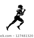 American football player, isolated vector silhouette. Quarterback running with ball, football logo, high contrast sports illustration 127481320