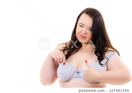 Big woman in bra, body positive. 127481393