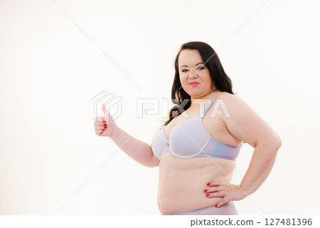Big woman in bra, body positive. Big woman in bra, body positive. 127481396