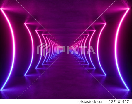 colorful modern lighting with interior empty space, 3d rendering sci-fi concept 127481437