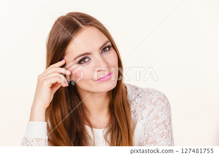 Portrait of happy, positive attractive woman 127481755