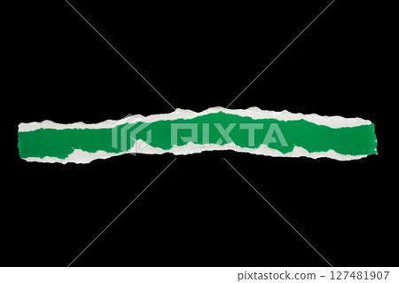 piece of green paper tear isolated on black background piece of green paper tear isolated on black background 127481907