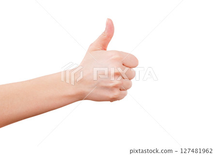 Female hand gesturing thumb up 127481962
