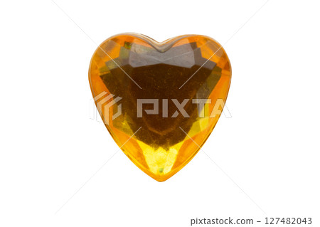 Yellow heart shape crystal valentines day symbol sticker isolated on white background 127482043