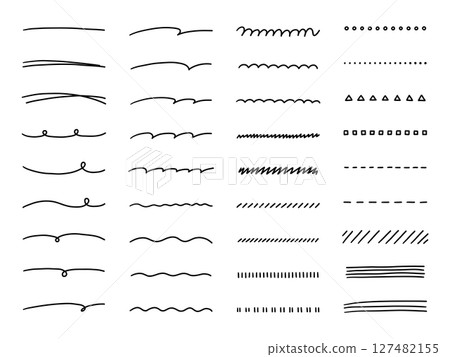 手寫線條向量插圖集。手繪、裝飾、塗鴉 手寫線條向量插圖集。手繪、裝飾、塗鴉 127482155