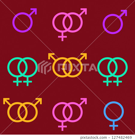 LGBT seamless pattern of male and female simbols. Mars and Venus icons. LGBT seamless pattern of male and female simbols. Mars and Venus icons. 127482469