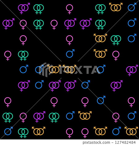 LGBT seamless pattern of male and female simbols. Mars and Venus icons. LGBT seamless pattern of male and female simbols. Mars and Venus icons. 127482484
