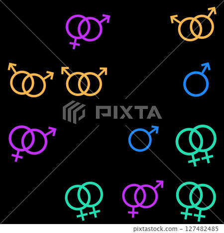 LGBT seamless pattern of male and female simbols. Mars and Venus icons. LGBT seamless pattern of male and female simbols. Mars and Venus icons. 127482485