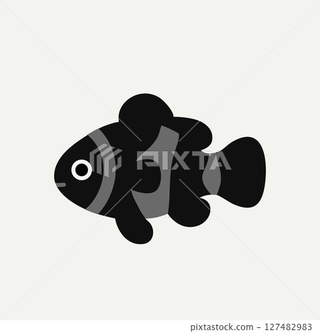 A cute little ox fish, black and Japanese gray, white background. Adapted design art. 127482983