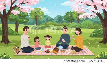 A picnic in the park with the whole family. A fun holiday full of smiles 127483188