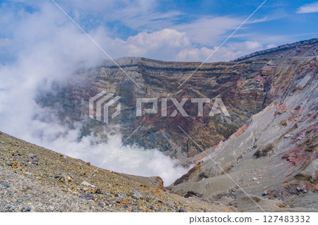 (Kumamoto Prefecture) Mount Aso - Smoke rising from Nakadake crater 127483332