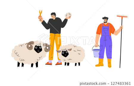 Sheep Farming Experts Dedicatedly Working with Their Herd, Tools, and Techniques Sheep Farming Experts Dedicatedly Working with Their Herd, Tools, and Techniques 127483361