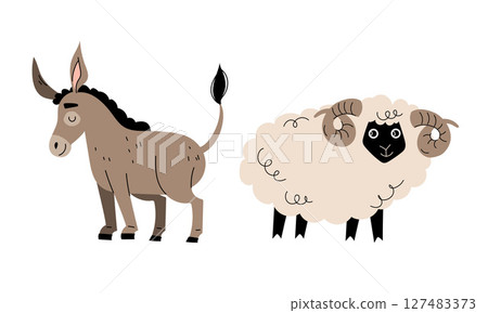 An adorable and charming donkey and sheep illustration designed specifically for kids An adorable and charming donkey and sheep illustration designed specifically for kids 127483373