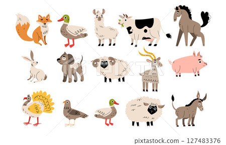 A vibrant and colorful collection of cartoonstyle farm animals for all to enjoy and love 127483376