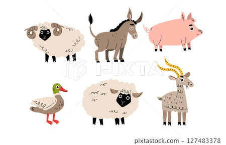 Adorable Farm Animals Cartoon Illustration with a Charming and Colorful Design for Children 127483378