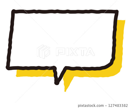 Hand-drawn yellow shadowed speech bubble, horizontal rectangle, 13 127483382