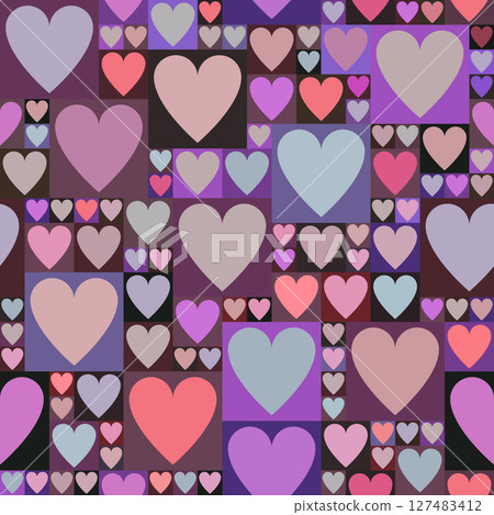 Seamless heart pattern with twilight colors and moody square background in gothic romantic palette 127483412