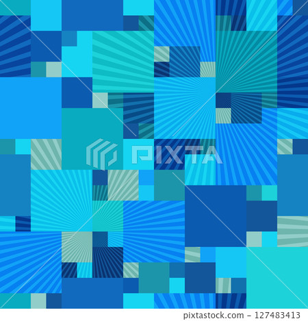 Seamless ocean inspired square pattern with shimmering rays in aquatic pixel style color palette 127483413